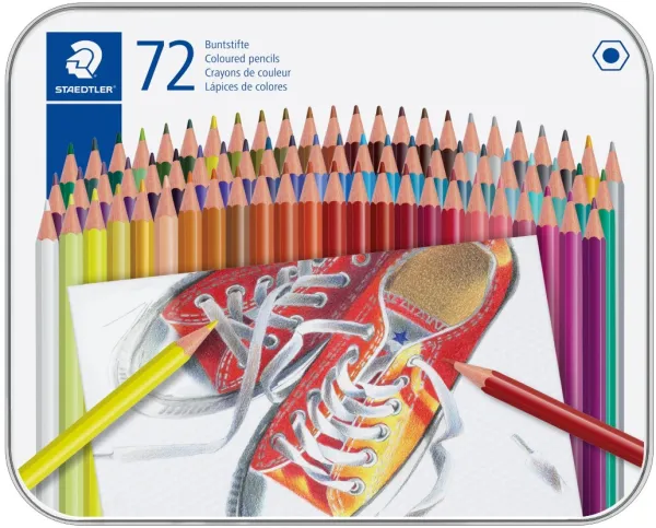 Färgpennor sexkantiga i metallåda, 72 olika färger